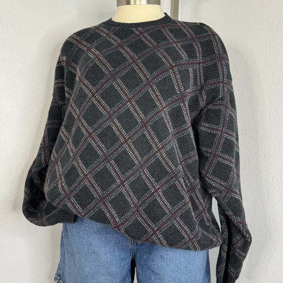 Vintage 90s Grandpa Dad Geometric Crewneck Sweater Size XL - Picture 1 of 8